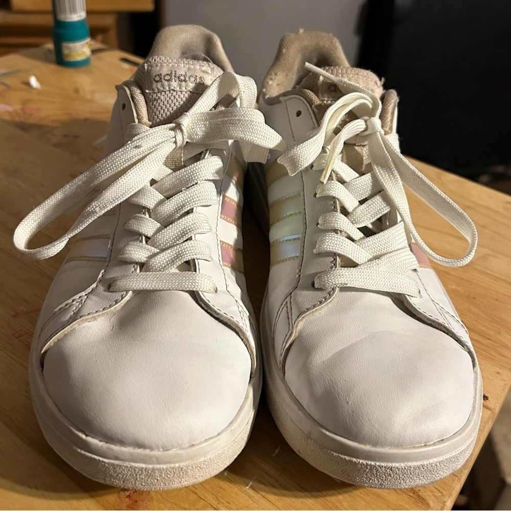 Adidas White Shoes with Light Pink Accents